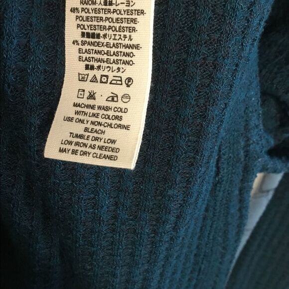 We The Free TEAL GREEN tee Waffle Thermal Knit Long Sleeve Stretch Top‎ - Picture 6 of 8